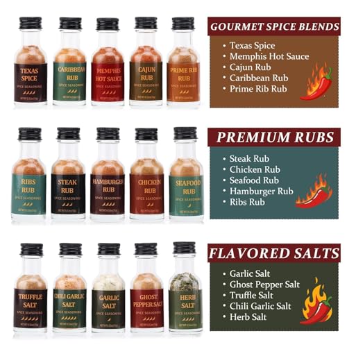 Image of Grill Seasoning Set-15 Pack Unique Spices and Seasonings Sets for Men, All-Purpose BBQ Grilling Spices and Rubs Set, Birthday for Him, Gift Set for Men, Dad, Father's Day