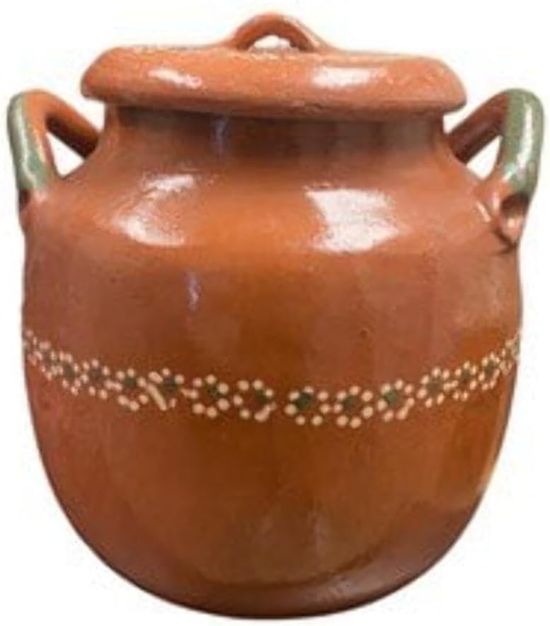 Handmade Clay Bean Pot with Lid – Authentic Traditional Mexican Pottery for Beans, Soups, and Stews (8, Liters)