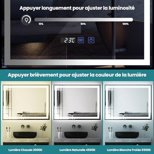 Miroir LED salle de bain 80x60 cm anti-buée YU YUSING