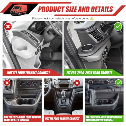 Utiiy Cup Holder Coaster Fit for 2020-2026 Ford Transit Medium Center Console Cup Holder Mat Pad Inserts Interior CupHolder Liner for Ford Transit Accessories(Not Connect) by Utiiy - Image 3