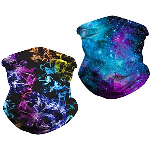 Face Scarf Mask Neck Gaiter Bandanas, Balaclava Face Cover for Men Dust Outdoor(2PCS-Sky Blue+Colorful-B)