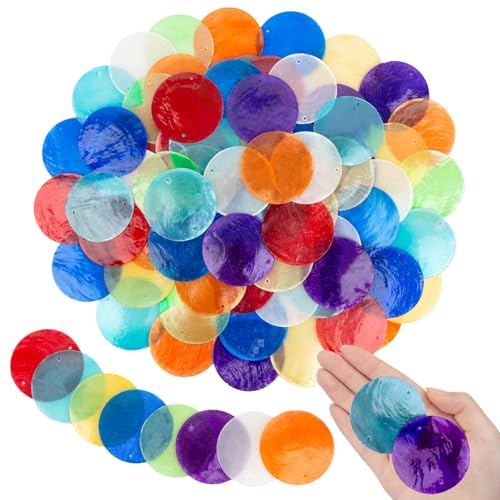 WeDoSoy 100PCS Rainbow Capiz Shells, 2 Inch Round Natural Sea Shells