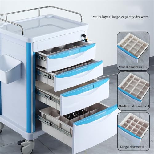 Carrello di rotolamento con ruote e cassetti, Carrello mobile ABS per & Clinica, Soluzione di stoccaggio infermieristico,,