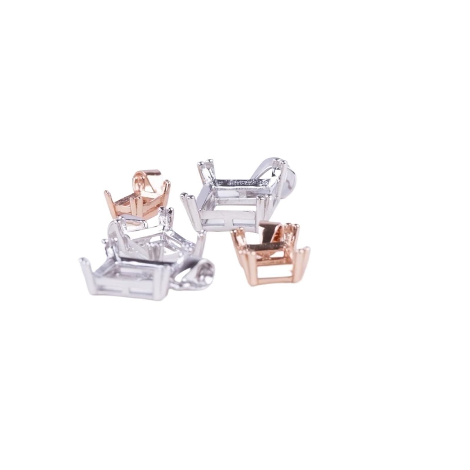 1 pieza de configuración de colgante de punta rectangular, bisel de encanto de plata 925 sólida de oro rosa plateado Simple for piedras preciosas