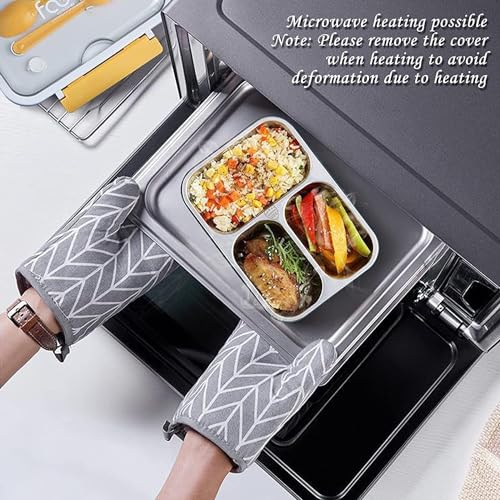 Image of KEMETHY Stainless Steel Lunch Box, 3 Compartment, Insulated, Airtight, Leak Proof, BPA Free (Navy Blue, Yellow, Silver)