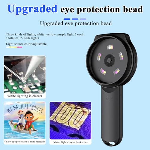 Image of Microscope, Digital Microscope,Holding Magnifying Glasses，2.8'' IPS Eye-Protecting Screen,2 MP,4 Zoom Buttons,1000x Magnification,15 LED Lights,with 8GB Card Christmas,Birthday,Edu Gifts.