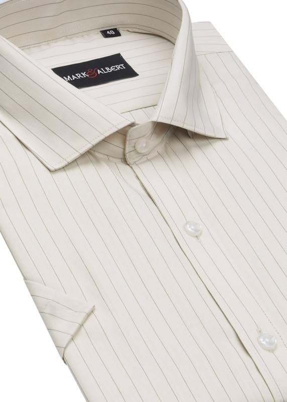 Image of MARK & ALBERT Men's Striped Half Sleeves Regular Fit Shirt | Stretchable Fabric