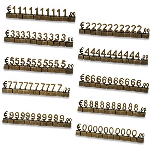 Étiquettes de prix numériques en métal 3D bronze avec supports réglables pour montres - Lot de 50