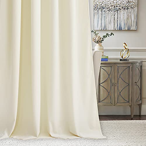 Image of RYB HOME Ivory White Velvet Curtains 63 inches Length with Hook Belt | Soft Fabric, Room Darkening, Thermal Insulated, Luxurious Home Decor, Drapes for Living Room Bedroom, W42 x L63, 2 Panels