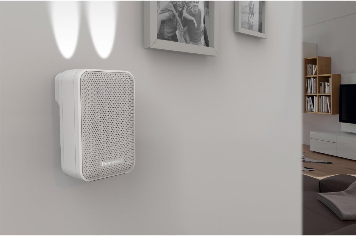 Honeywell Home DC313S Serie 3, Timbre Portátil, Inalámbrico con Led y Pulsador (Blanco)
