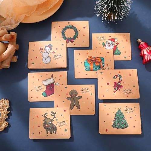 ARTFUTURE Christmas Cards Mini Size, 8.5cm x 11.5cm, Pack of 9 with Envelopes, 9 Unique Cute Patterns for Merry Christmas Greeting
