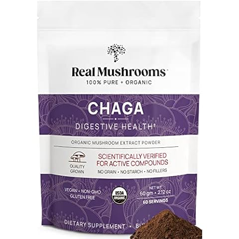 Real Mushrooms Chaga Powder - Organic Mushroom Supplement with Chaga Extract - Chaga Mushroom Powder for Digestion, Energy, & Immune Support - Vegan Mushroom Extract, Non-GMO, 60 Servings Cover