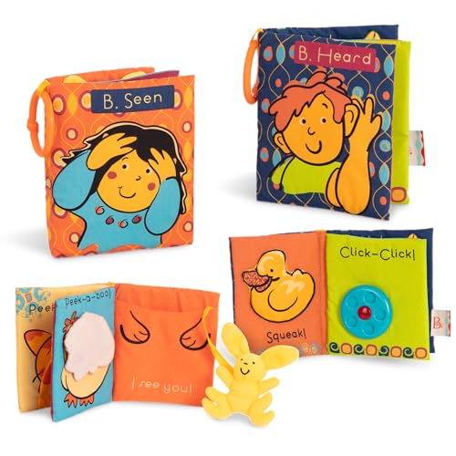 B. toys – Touch & Feel – 2 Soft Fabric Books – Developmental Soft Interactive Books with Sounds & Bright Illustrations – 2 Pieces – 6+ Months