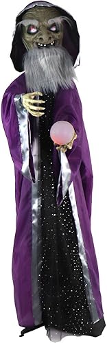 Miniatura 2 de Haunted Hill Farm Asistente animatrónico parlante con movimiento y bola de cristal iluminada para decoración de Halloween con pilas para interiores