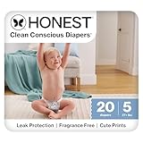 The Honest Company Clean Conscious Diapers for Delicate Skin | Up to 100% Leakproof | Hypoallergenic, Fragrance Free | It's a Pawty | Polybag, Size 5 (27+ lbs), 20 Count