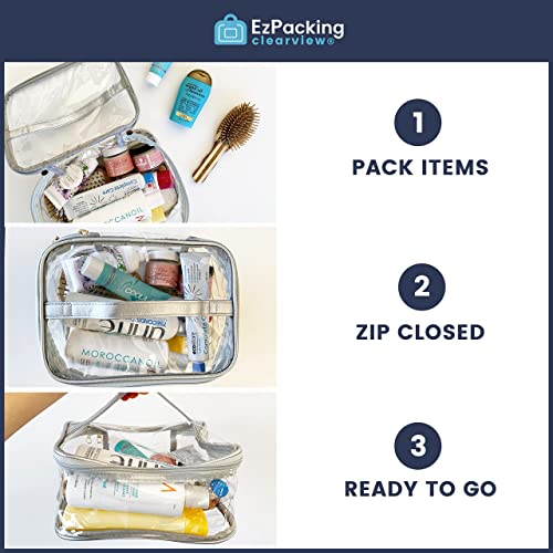 Large Cosmetic Bag For Women / Clear, See-Through Makeup, Hair & Nail Accessories Pouch For Travel Or Home / Transparent Pvc Plastic Organizer, Spacious Interior, Handle & Double Zippers (Silver) #TOP5