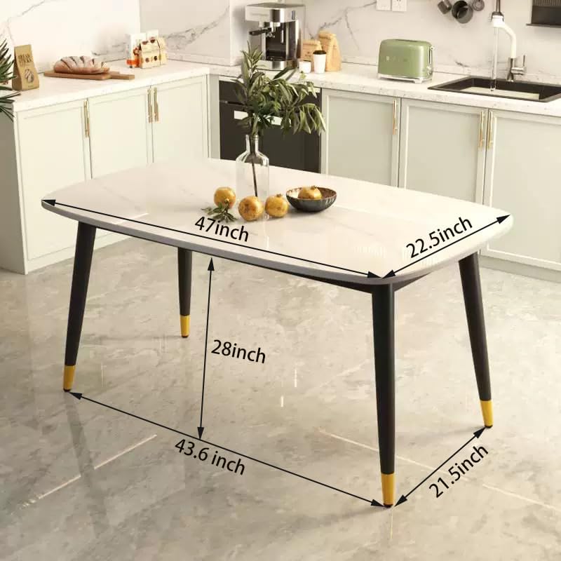 46" Sintered Stone Dining Table, Modern Horse Belly Type White Kitchen Table with Sturdy Metal Legs, Durable & Scratch-Resistant Surface for Dining Room/Kitchen/Office【Chairs not Included】 (46 inch)
