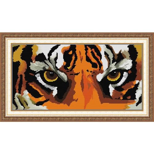 Image of Stamped Cross Stitch Kits Full Range of DIY Needlepoint for Adult Beginners Tiger Pattern, for Gift and Home Decor 14CT 2 Strands 18.5x10.6 inch
