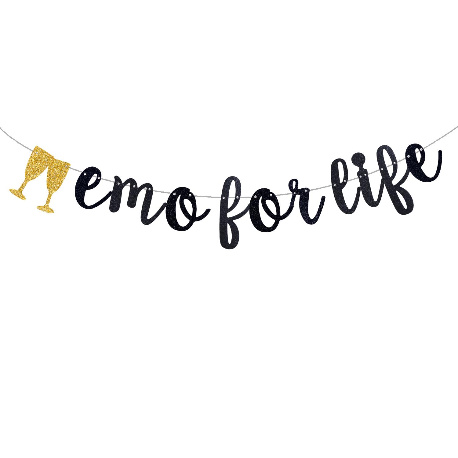 ENILSA Emo for Life Black Glitter Banner,Elder Emo Party Garland Gothic Blackletter Emo Decor, Funny Old English Emo Party Decorations Sign (Pre-Strung)