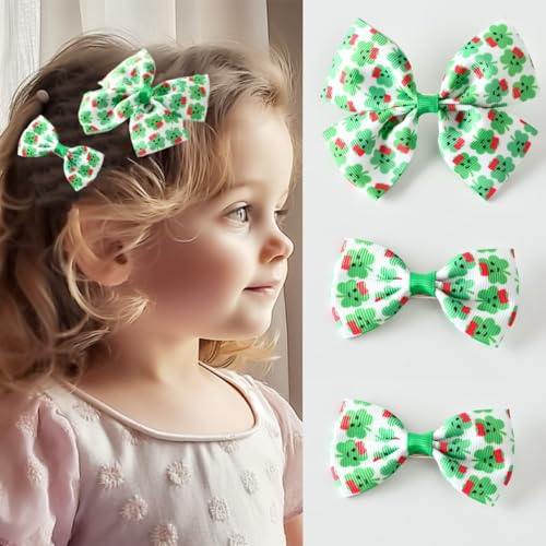 3pcs St. Patrick's Day Hair Bows Clips Green Clover Alligator Hairpins for Girls Teens Toddlers Kids Shamrock Irish Party Dress Decor Accessories (St Patrick E)