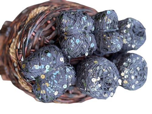 Grey Royal Double Sequins Cotton Yarn, 10 Yards for Nuno Felting, Knitting, Set for Craft, Art Yarn, 6mm & 3mm Sequins Cotton Yarn3