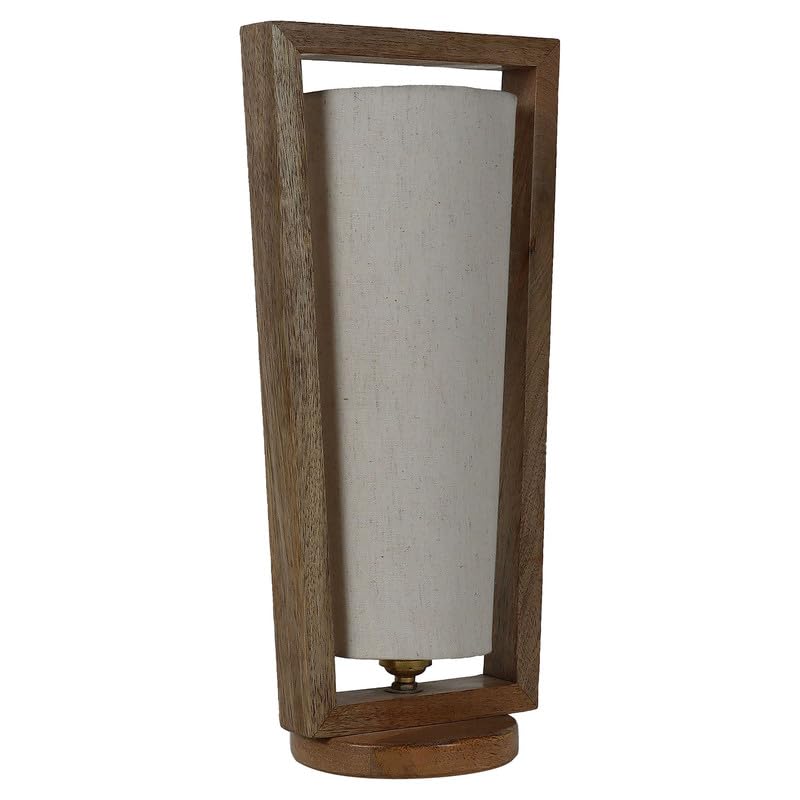 Image of tu casa Wooden Table Lamp Mango Wood Fabric Shade Bedroom 40cm