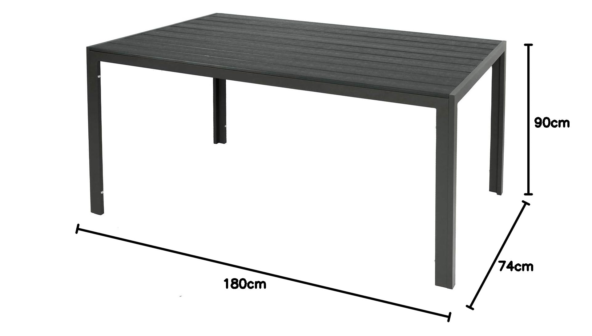 Mojawo XL Table de Jardin en Aluminium Anthracite Table de Jardin Table de Jardin Table en Bois synthétique résistant aux intempéries 180 x 90 x 74 cm