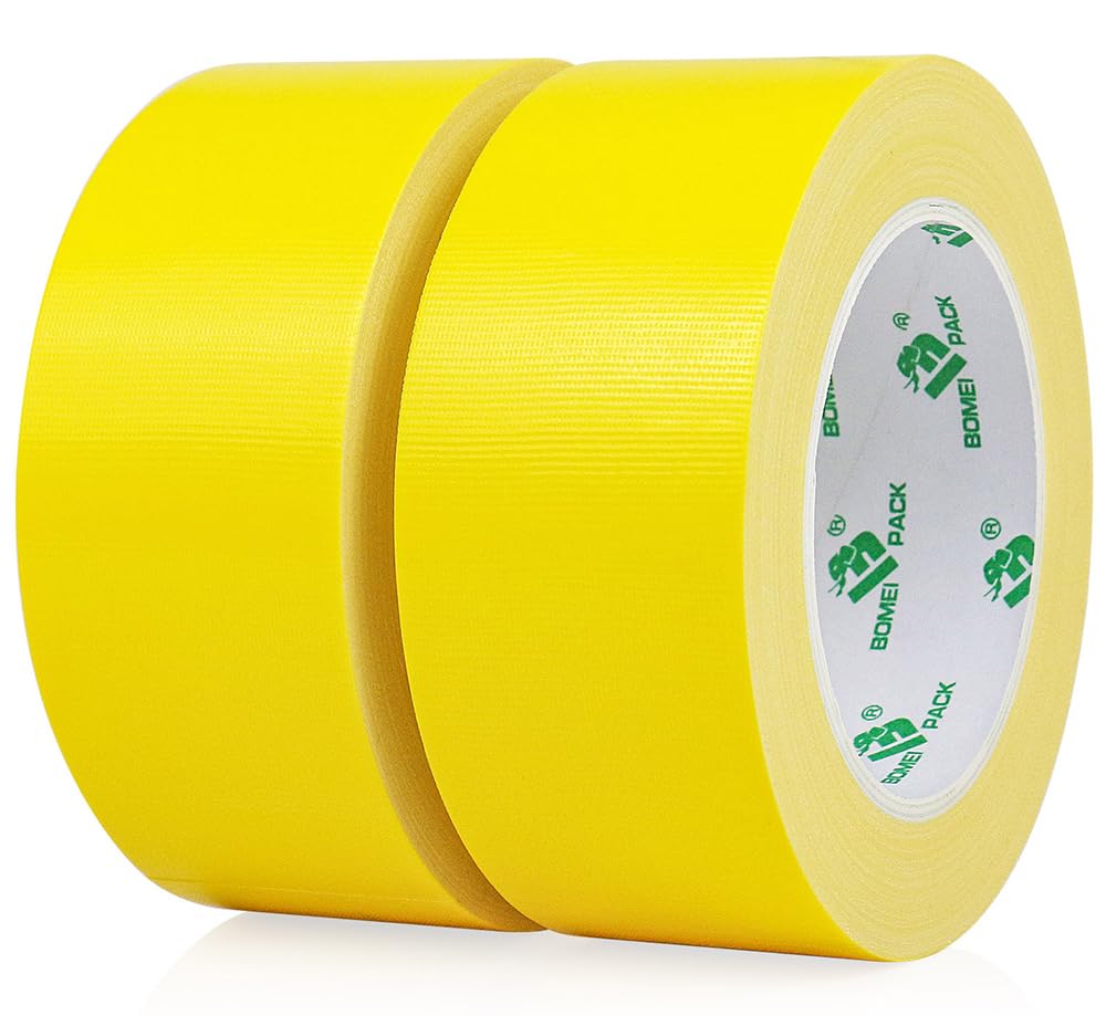 BOMEI PACK Light Yellow Duct Tape, 2Rolls Heavy Duty Strong Industrial Color Duct Tape 9.0 mil x 1.88inch x 30yds for Packing and Repairing