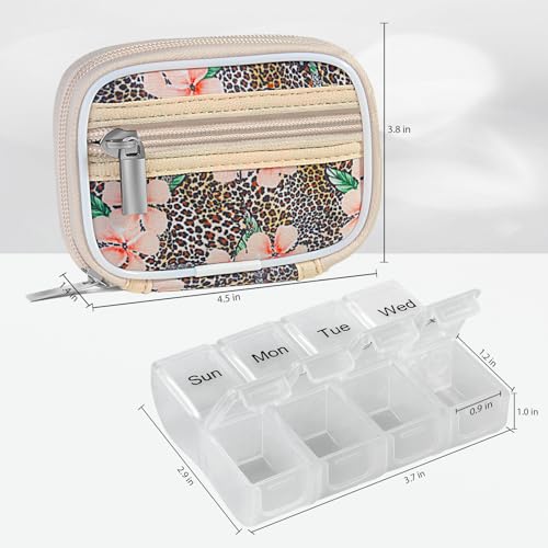 Image of Pill Case Weekly Travel Pill Organizer for Purse with Removable 7 Day Pill Box Premium Neoprene Pill Container for Travel Purse Accessory, Vitamin, Supplement, Small Pieces Arrangement-Leopard