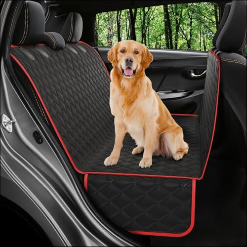Image of Dog Car Seat Cover for Back Seat, Waterproof Hammock for Car, SUV & Truck, Non-Slip Backseat Cover for Dogs, Heavy-Duty Dog Hammock Style Seat Protector Pets. (Red, 51 inchx59 inch)