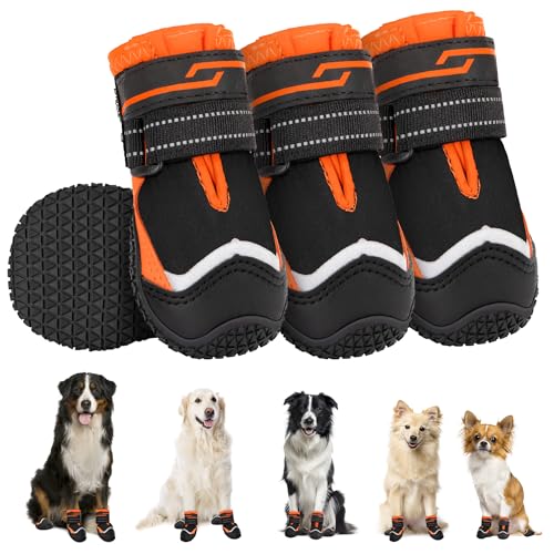 SlowTon Hundeschuhe Pfotenschutz, 2 Stück wasserdichte Hunde Schuhe Outdoor mit Rutschfester Sohle, reflektierendem Klettverschluss Hundestiefel für kleine mittlere große Hunde Winter