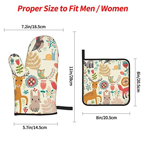 Zcjhgzcz Forest Owl Deer Hedgehog Fox Oven Mitts And Pot Holders Sets 4 Piece Set Heat Resistant Non Slip Oven Mitts For Cooking Baking Grilling, One Size #TOP3