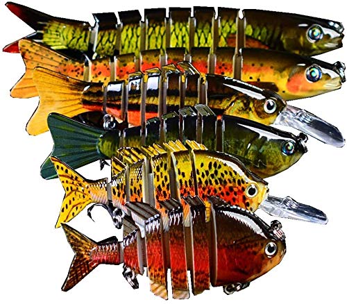 JasCherry Señuelo de Pesca Multi-articulado, Cebo Artificial, Señuelo de Hundimiento Lento, Señuelo de Buceo, Kit de Señuelos de Pesca para Lubina, Trucha, Perca, Caballa