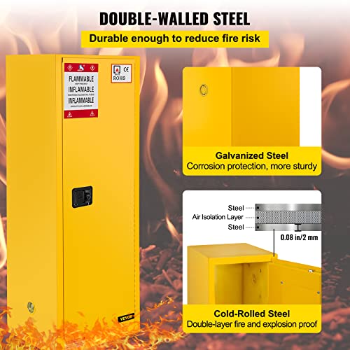 VEVOR Flammable Cabinet 18" x 18" x 35", Galvanized Steel Safety Cabinet, Adjustable Shelf Flammable Storage Cabinet, for Commercial Industrial and Home Use, Yellow: Industrial & Scientific