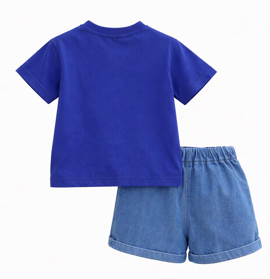 Image of Bold N Elegant Kids Half Sleeve 3D Cartoon Tiger Cotton T-Shirt with Denim Shorts Summer CLothing Set for Infant Toddler Preschool Boys n Girls | Cook Outfit For Kids