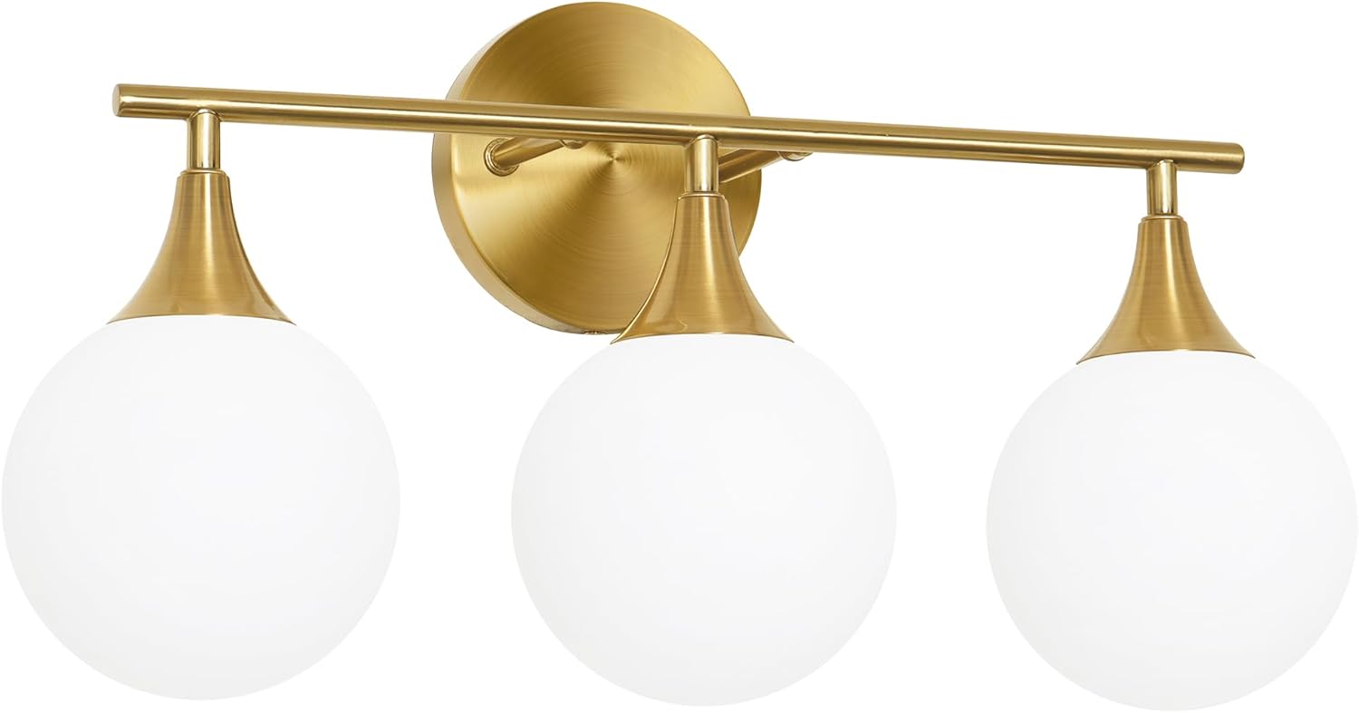 Modern Brushed Gold Bathroom Vanity Light - Energy Efficient G9 Base Bathroom Lighting Fixtures Over Mirror, Milk Glass Shade Anti-Glare 19 Inch Soft Illumination for Makeup & Shaving
