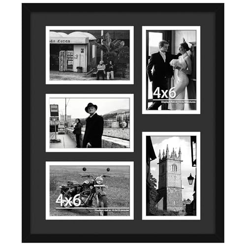 Image of DUENPY 12.5x15 Collage Picture Frame, 4x6 Collage Picture Frame, Displays Five 4x6 inch Photos, Wall Decor Wall Hanging or Tabletop, Black Mat.
