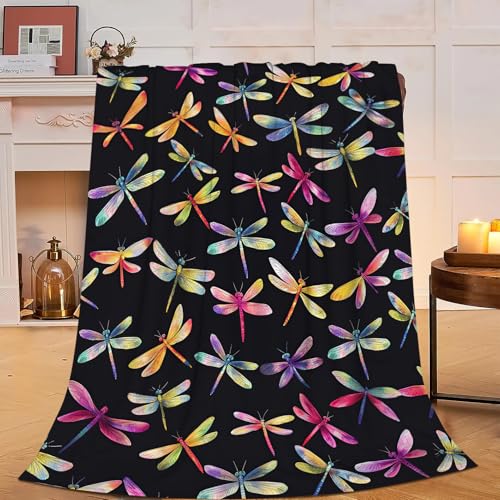 Couverture polaire libellule colorée en peluche, super douce, confortable, chaude, décoration de dragon, cadeau pour garçons, filles, enfants, adultes, hommes et femmes, 101,6 x 127 cm