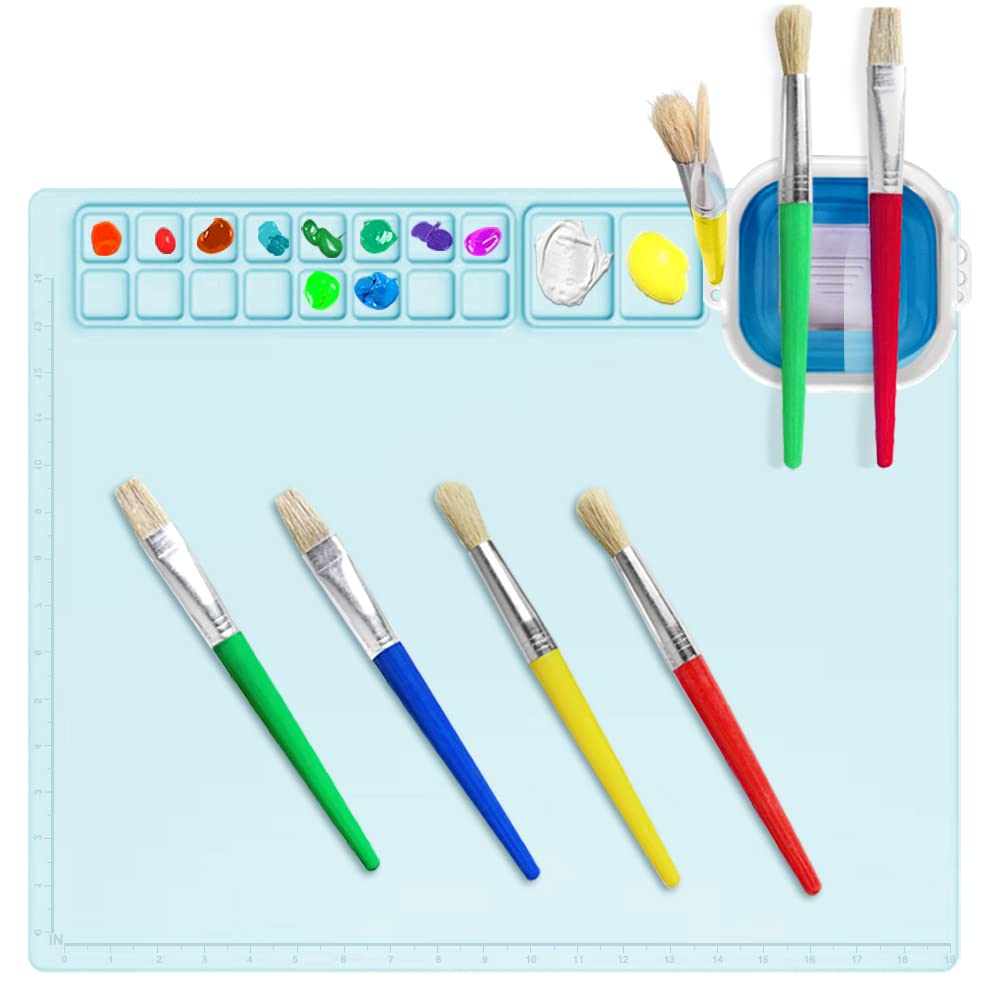 Silicone Craft Mat, AIFUDA Silicone Mat for Resin Casting, Silicone Painting Mat Nonstick Drawing Boards with Cleaning Cup and 8 Brushes