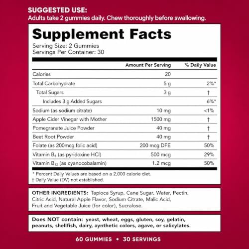 Keto ACV Gummies 1500mg with B12, Vegan Non-GMO, 60 Count for Women & Men - 4