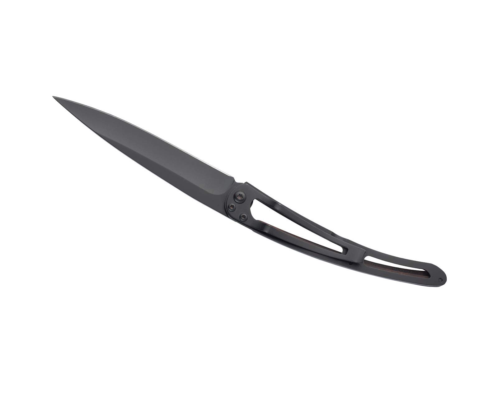 Deejo - Couteau de Poche Pliant 37g - Manche en Bois d'Ébène, Lame en Acier Inoxydable Z40C13 - Motif Cerf - Couteau de Table, Randonnée, Camping, Bivouac
