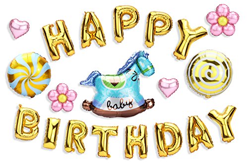 Liyoung Bannière de Ballons Joyeux Anniversaire,Ballons en Aluminium,Ballons de Lettre de Mylar pour la Décoration de Fête d'anniversaire (Or Ensemble)
