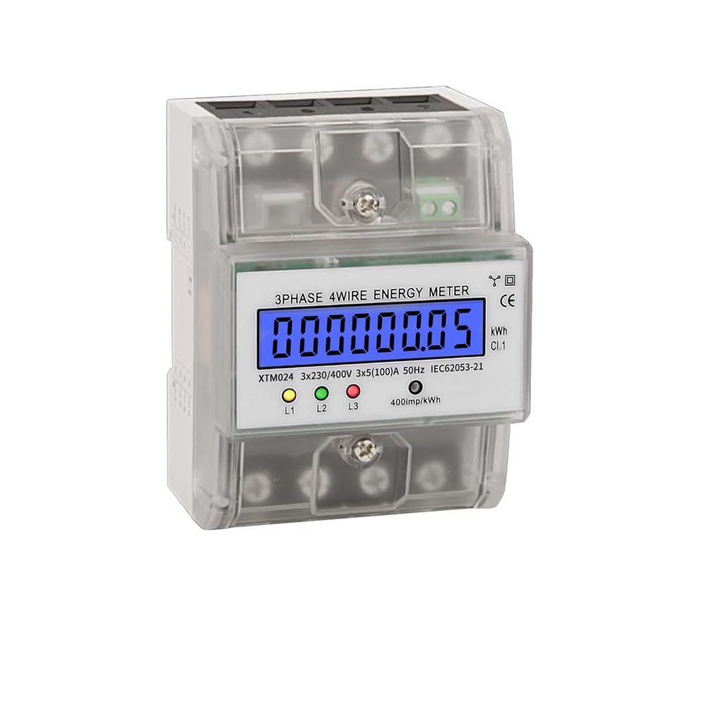 Stromzähler 3 Phasen,3 Phasen Stromzähler Hutschiene Geeicht,LCD 4-Draht Drehstromzähler 230/400V 5-100A Wechselstromzähler Geeicht Drei-Phasen-Elektro-Energiezähler,für Din Hutschiene Zwischenzähler