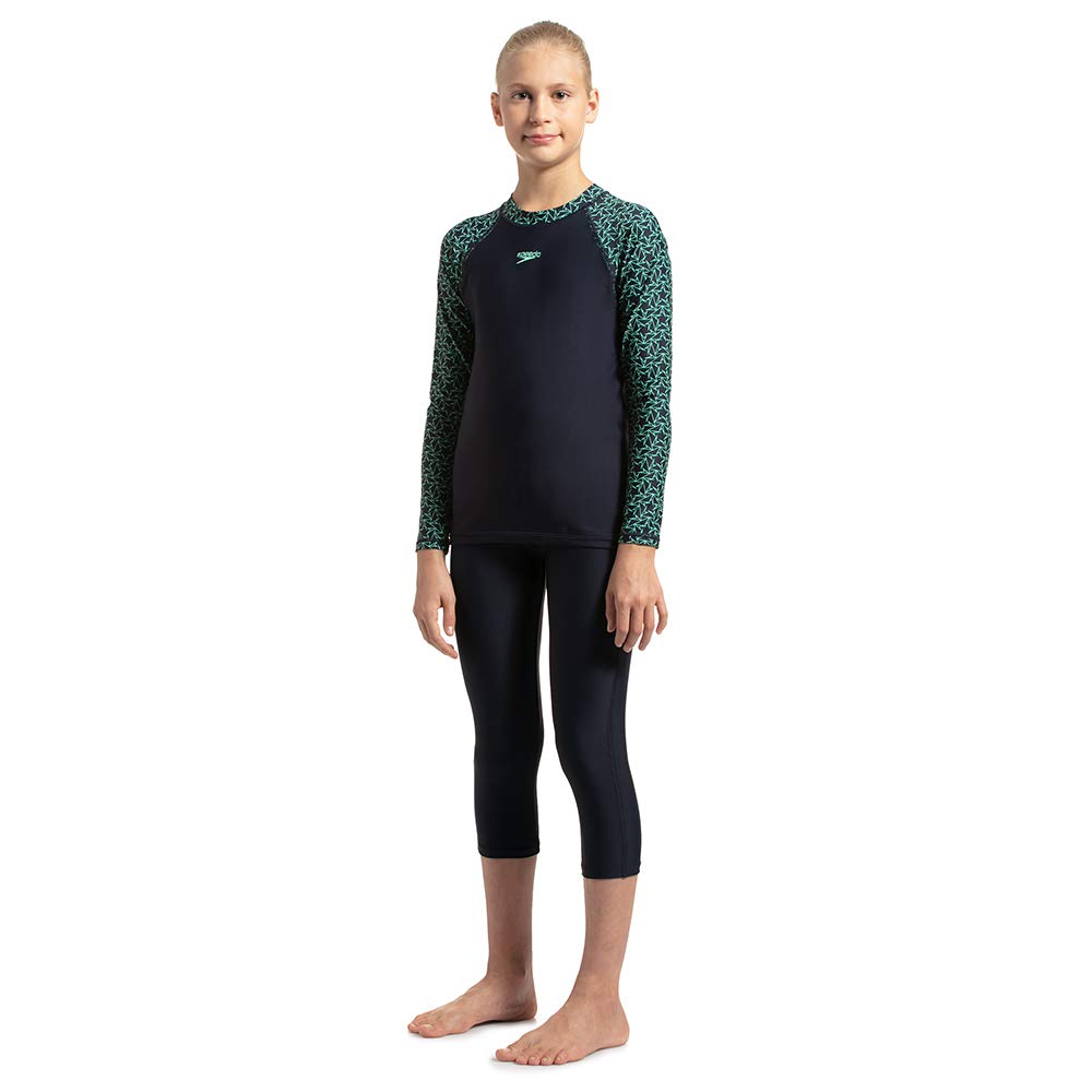 Speedo Kids Boomstar Long Sleeve Suntop - Truenavy & Green Glow 3