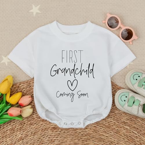 2Pcs First Grandchild Coming Bodysuit - New Baby Reveal Gift for Grandparents - First Grandbaby Romper (Size 0-3 Months Only)3
