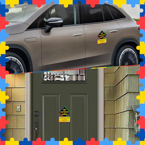 Image of Autism Car Magnet and Stickers Removable Reusable for Vehicle Window, Child with Autism On Board Sign for Safety Awareness