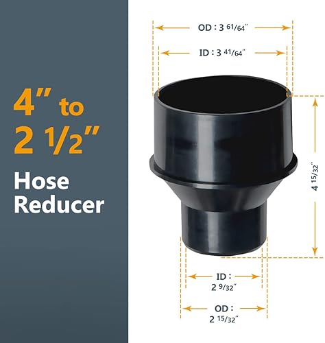 Miniatura 5 de POWERTEC 70322 - Reductor de 4 a 2-12 pulgadas y puño flexible de control de polvo de 4 pulgadas con abrazaderas de manguera color negro