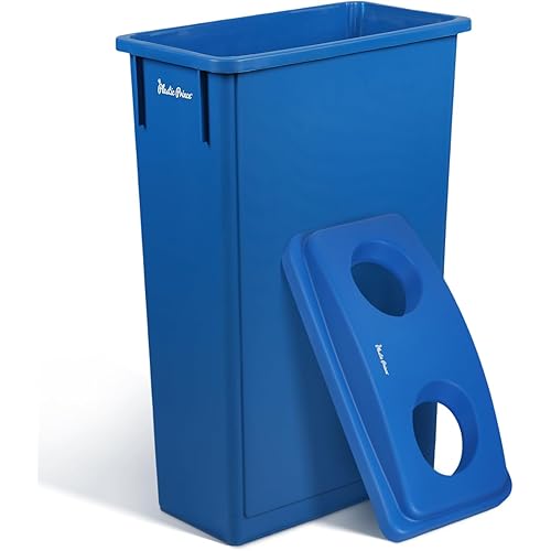 PLASTIC PRINCE 23 Gallon Slim Trash Can with Recycling Lid for Bottles and Cans, Blue Commercial Rectangular Garbage Can, Waste Bin for Home Kitchen Office Cabinet