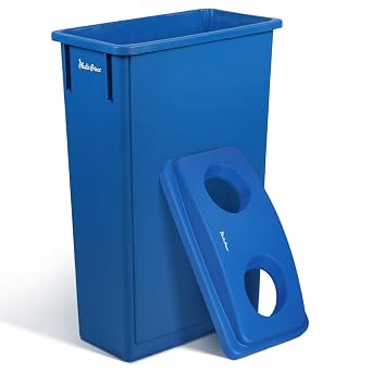 PLASTIC PRINCE 23 Gallon Slim Trash Can with Recycling Lid for Bottles and Cans, Blue Commercial Rectangular Garbage Can, Waste Bin for Home Kitchen Office Cabinet