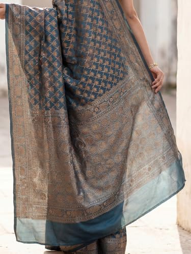 Image of AKHILAM Women's Georgette Embellished Designer Saree With Unstitched Blouse Piece